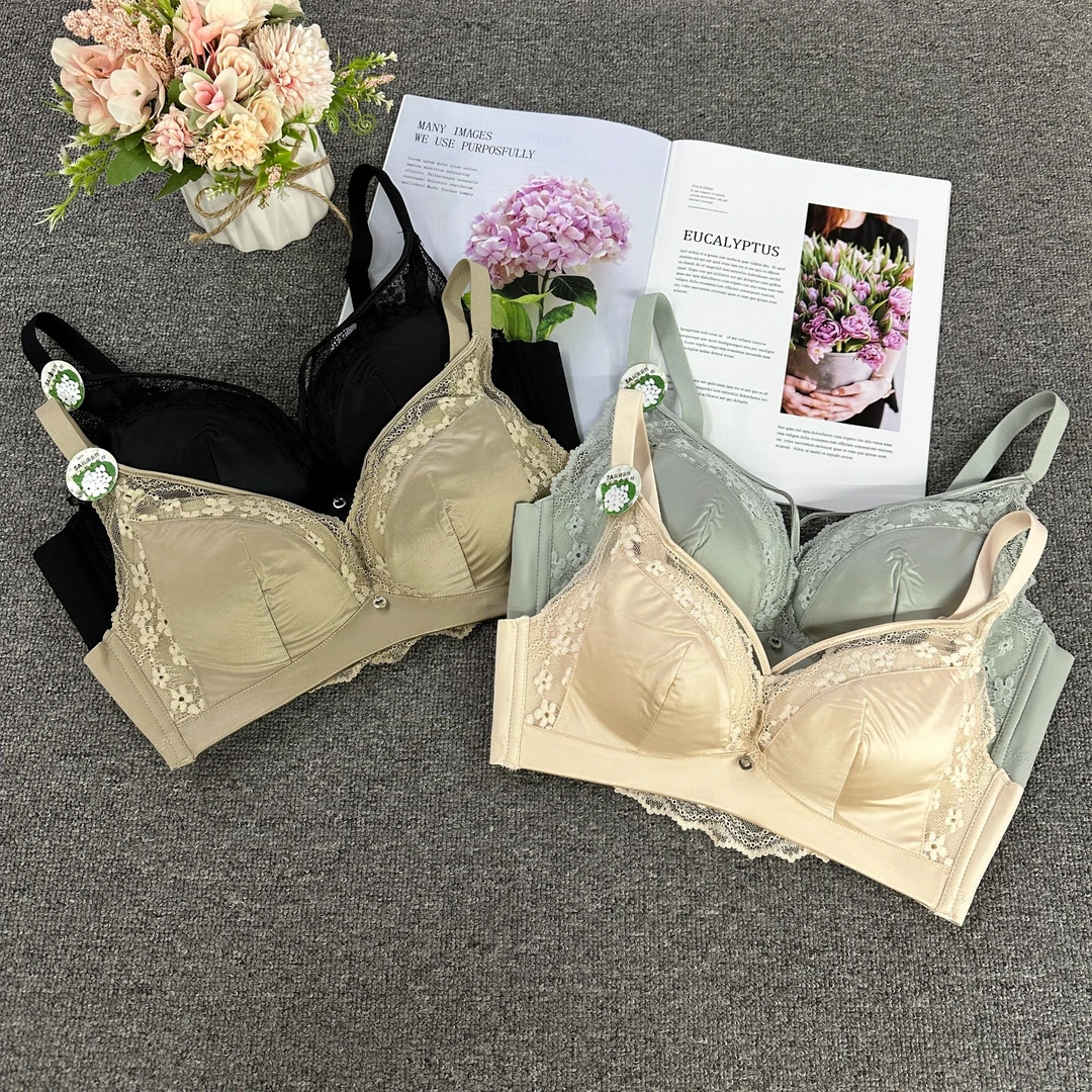 6618#天然蚕丝文胸罩舒适无钢圈固定薄杯聚拢上托侧收调整型内衣