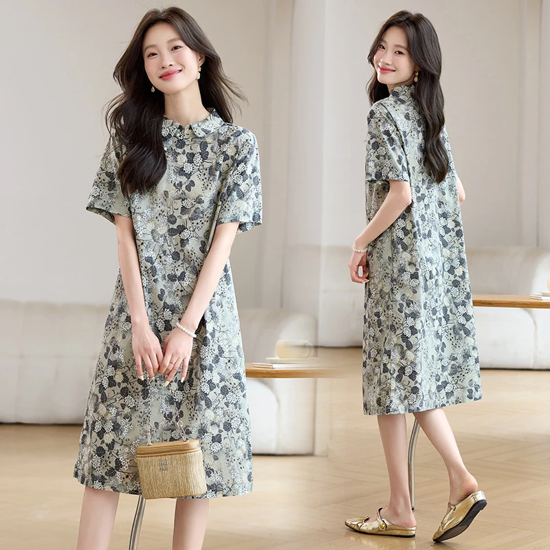 时尚碎花连衣裙2025新款今年流行爆款夏季高端气质纯棉新中式裙子