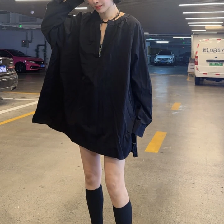 【芬姐精选】简约设计感半拉链圆领长袖衬衫休闲百搭