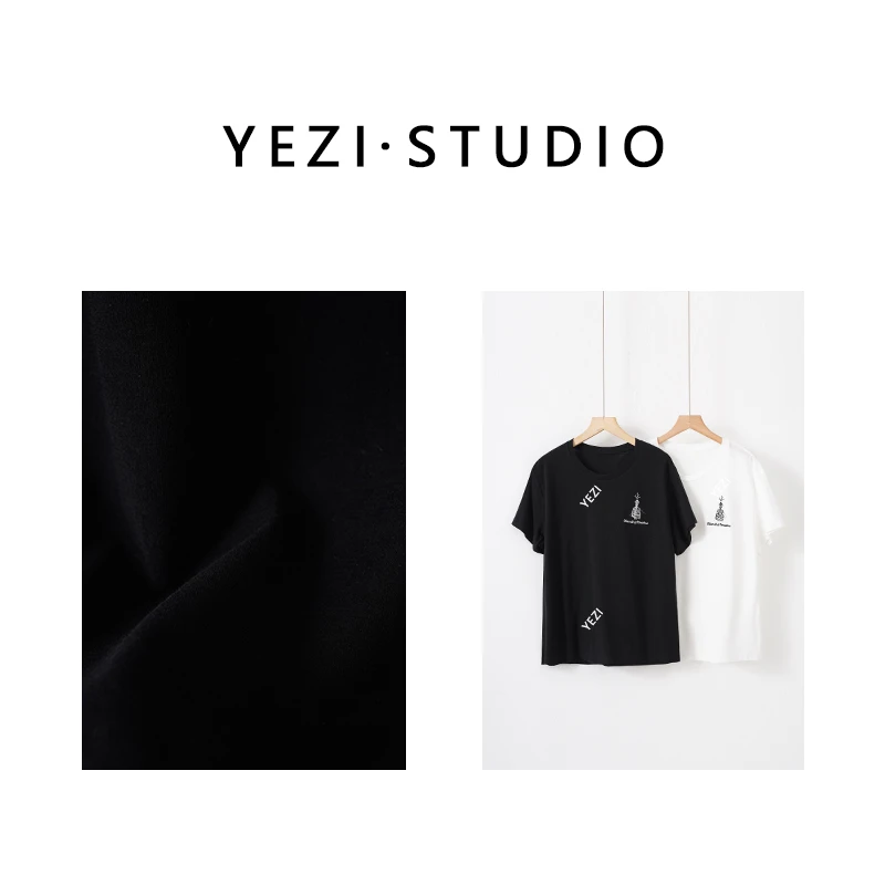 【棉想】空气酶洗高捻棉喷泉刺绣廓形短袖T恤25217021