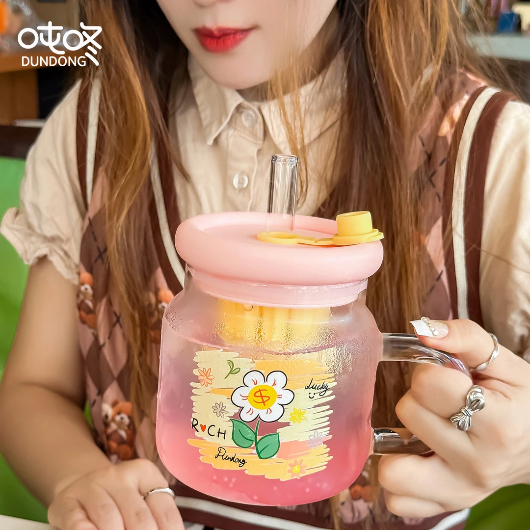 2026新款创意玻璃杯可爱大容量加粗吸管马克杯耐高温桌面喝水杯子