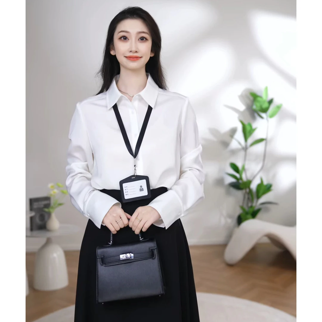 【曼贝】定制新款长袖衬衫女职业设计感气质百搭显瘦8593166【甜甜】