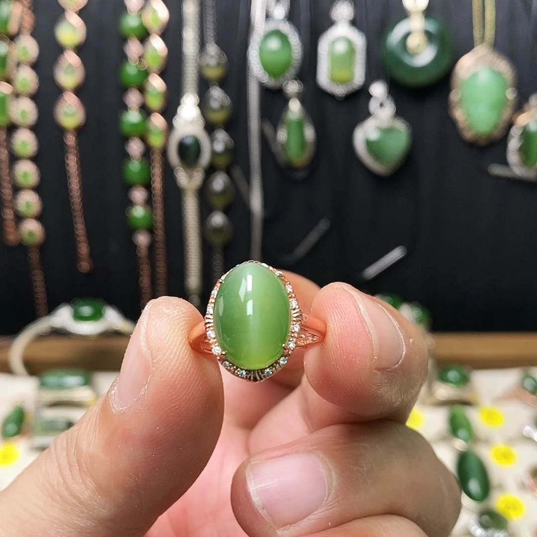 和田玉（碧玉）银S925镶嵌戒指