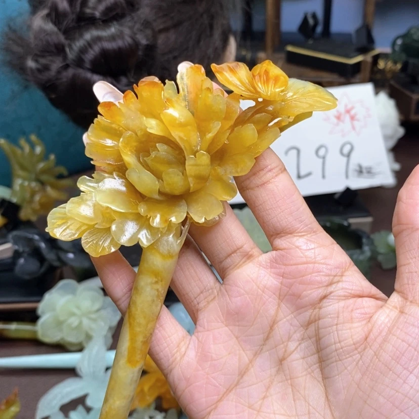 【闪购商品】未镶嵌蛇纹石玉发饰绿不退不换