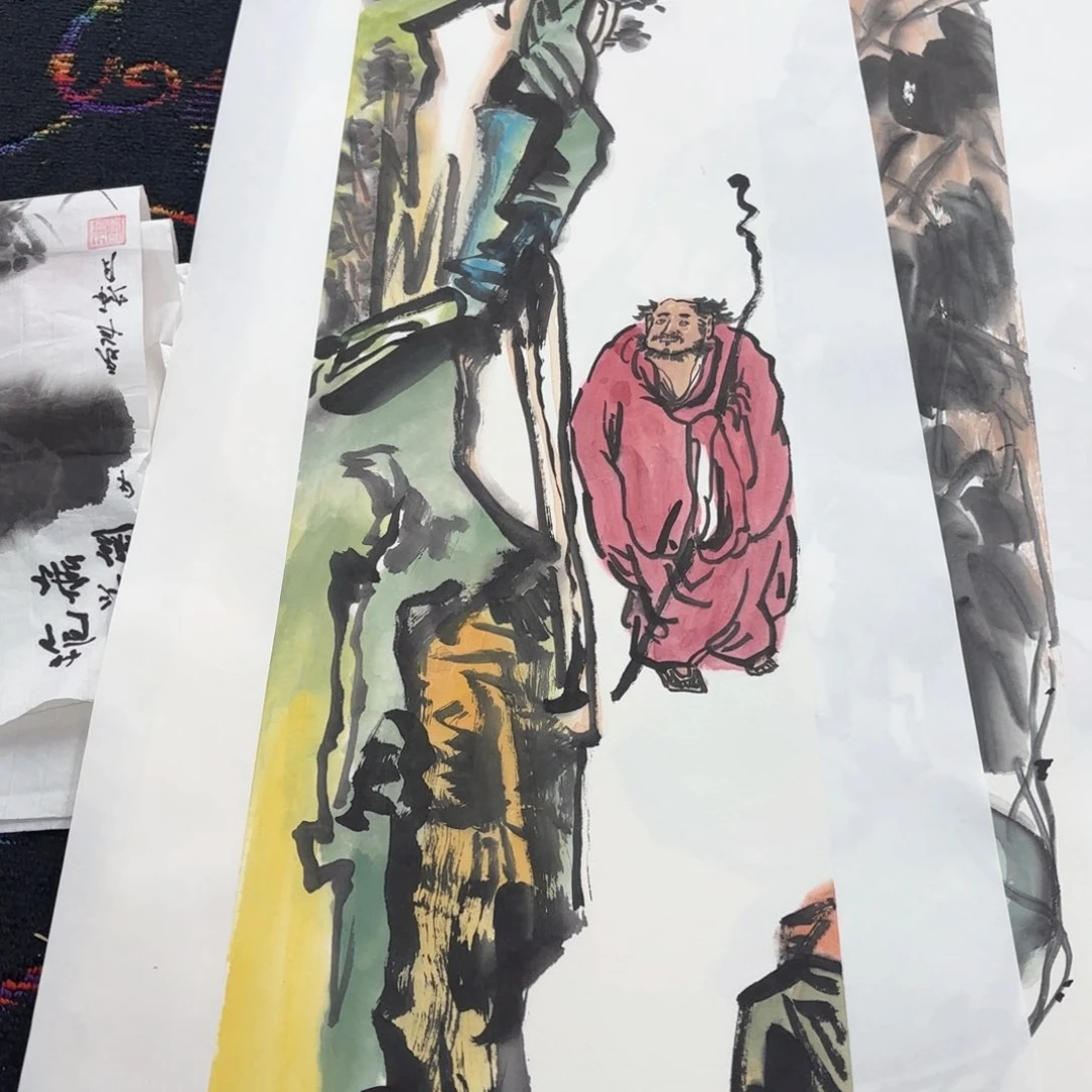 国画南*仔郝京三尺对开童