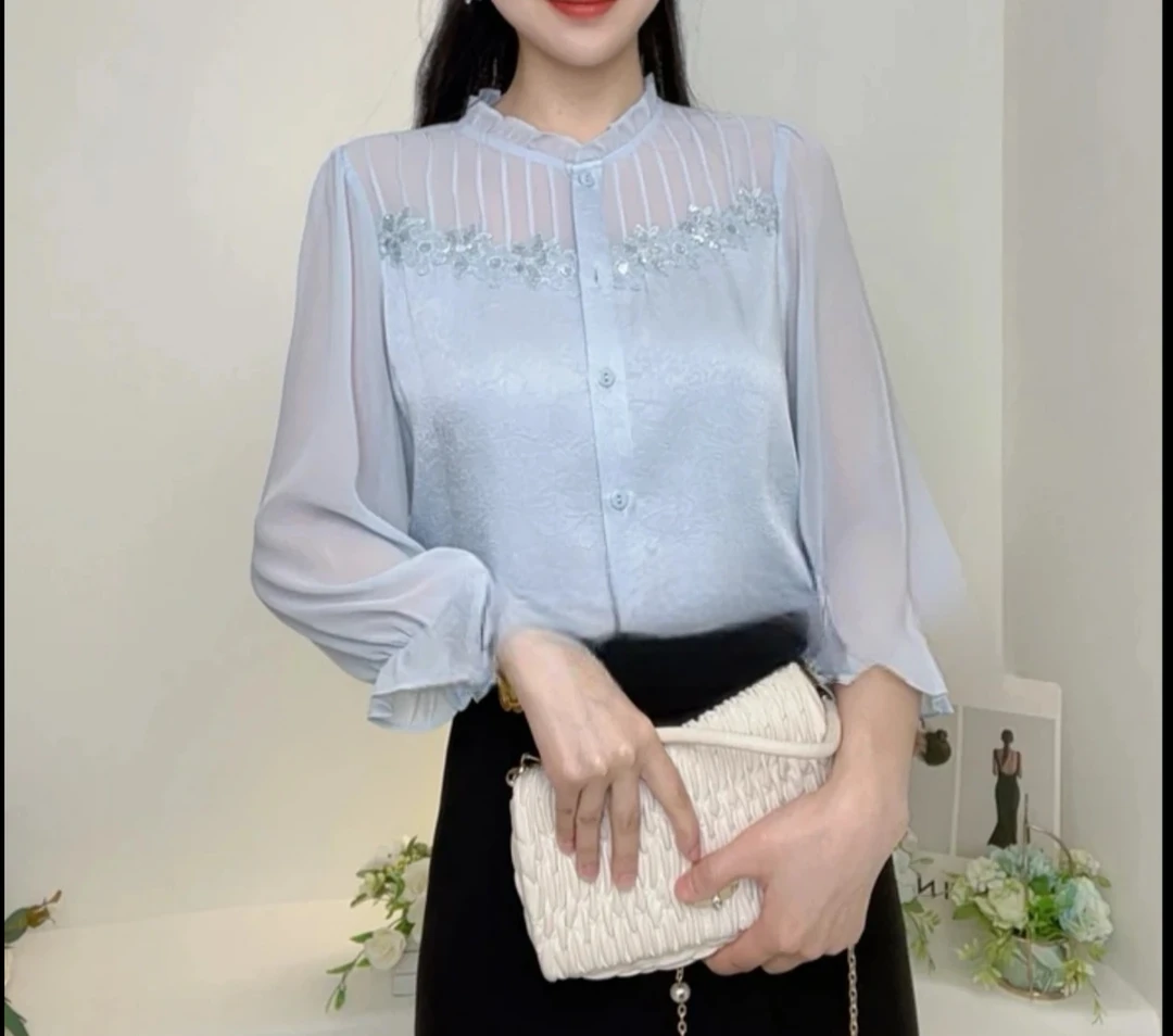 2561新款七分袖衬衫设计洋气百搭女士上衣休闲衬衣2