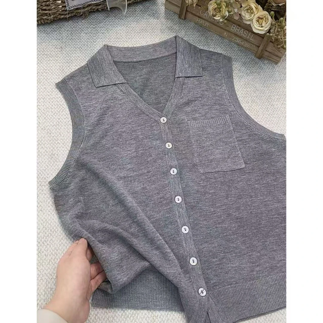 丽丽家~无袖马甲灰气质网红时尚休闲百搭纯色上衣323