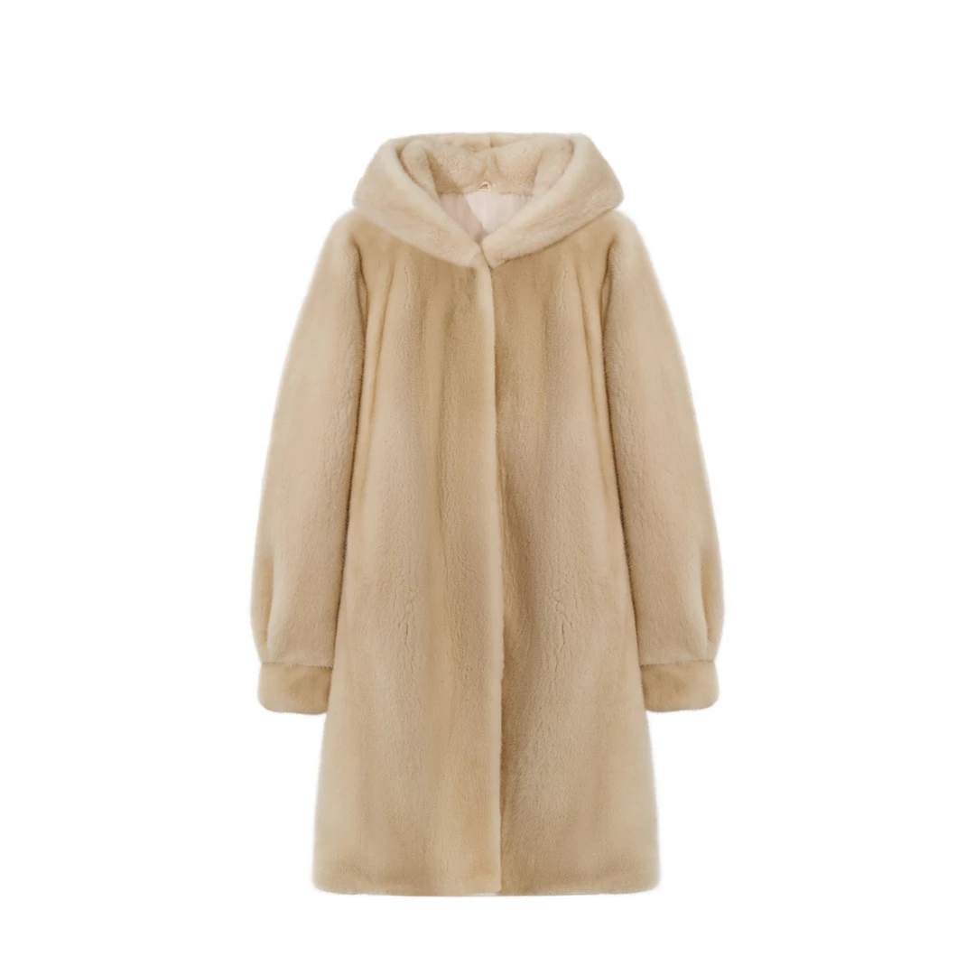 《欢沁日记》天鹅绒紫金短二连帽女款水貂外套