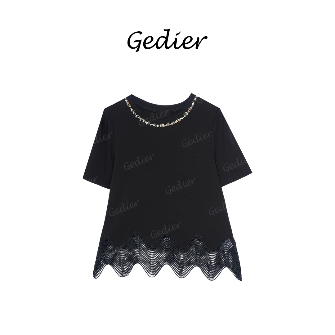 【歌蒂尔】2025夏清新简约花边设计感T恤 TG520735Y
