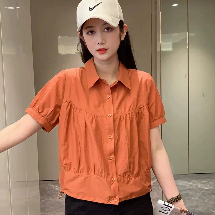 【素境】21新款女装短袖上衣纯色减龄衬衫T恤衫宽松显瘦夏装潮
