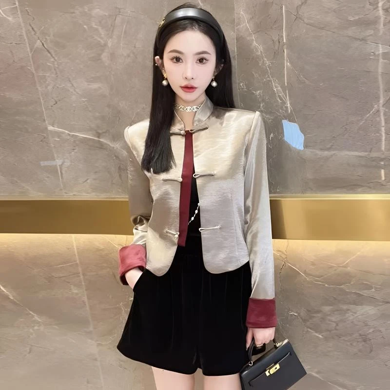 新中式国风袖口拼接短外套女时尚气质高级感网红百搭复古上衣女装