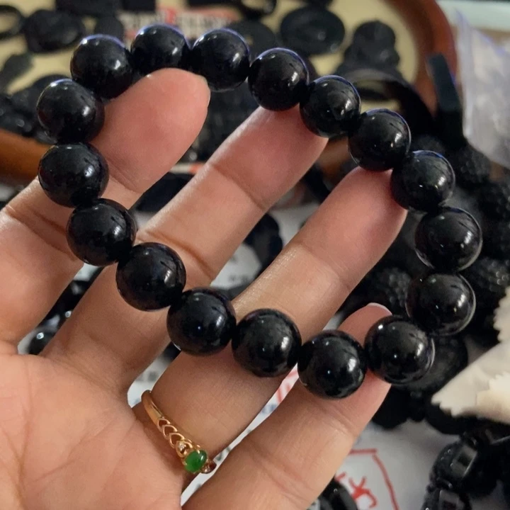 翡翠未镶嵌手链墨翠水线12