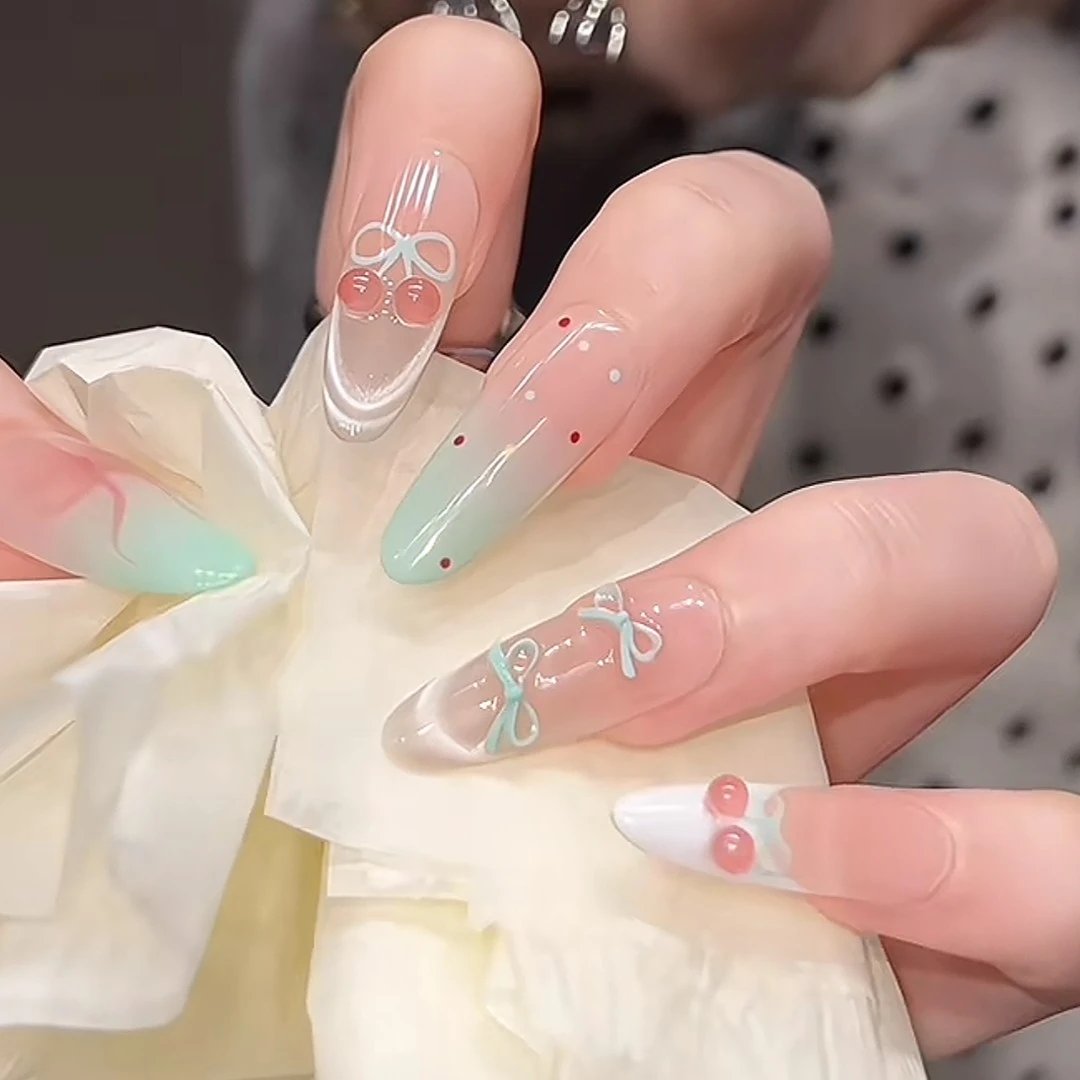 【樱桃薄荷】轻奢纯手工纯欲冰透高级猫眼穿戴甲美甲贴