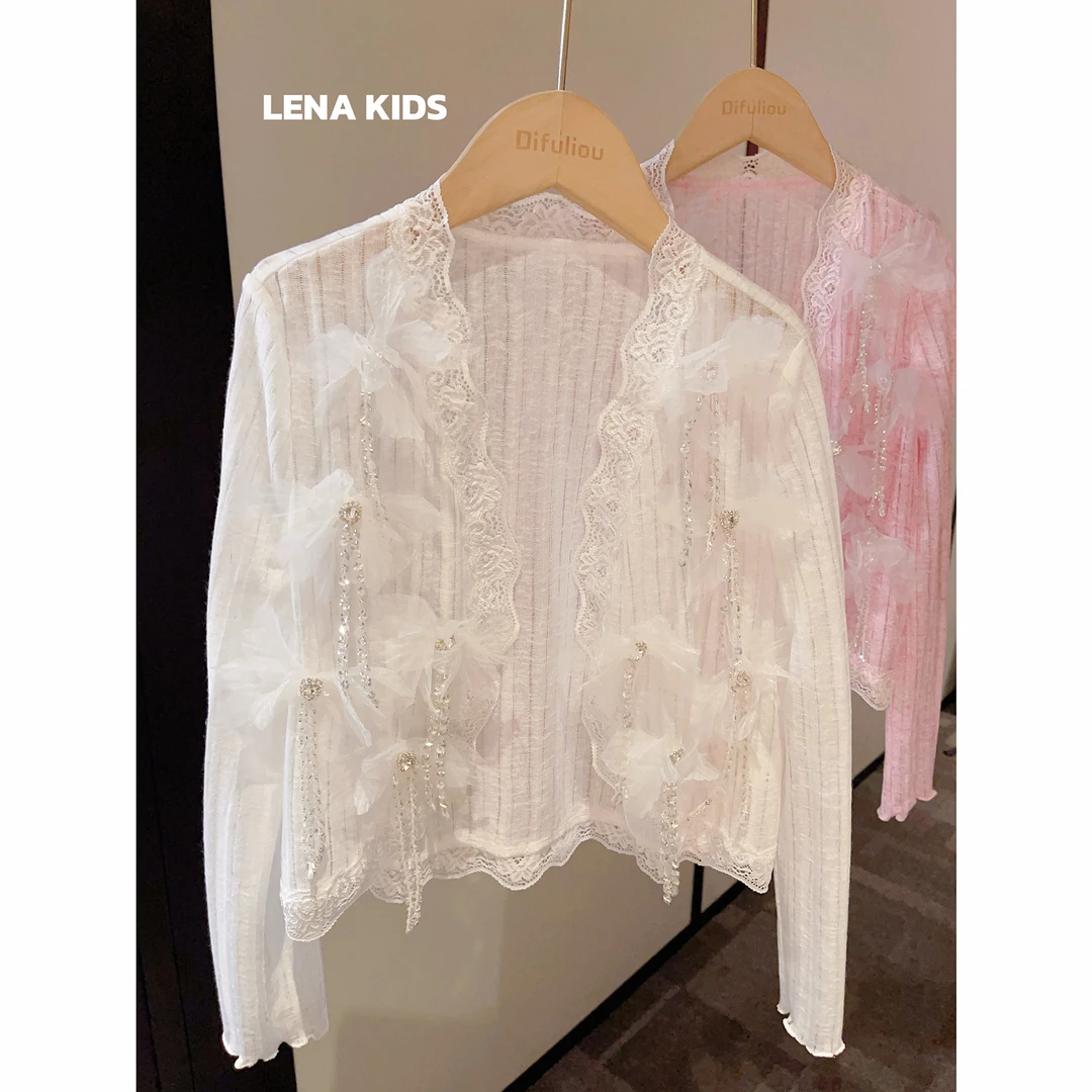 Lenakids【现货】【超仙蕾丝·带钻流苏空调开衫】高定女宝25040209