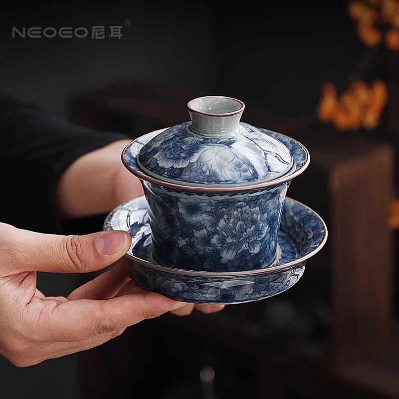 NEOEO尼耳青花三才盖碗中国画风茶道美学可悬停盖碗自用送人中式