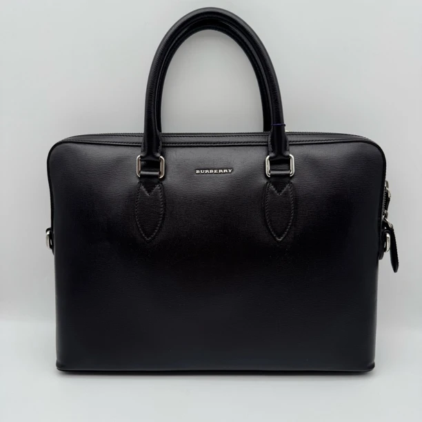 95新 BURBERRY/博柏利 97新黑咖色十字纹手提公文包2082