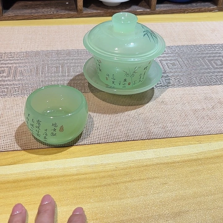 竹节绿盖碗➕杯子不带礼盒