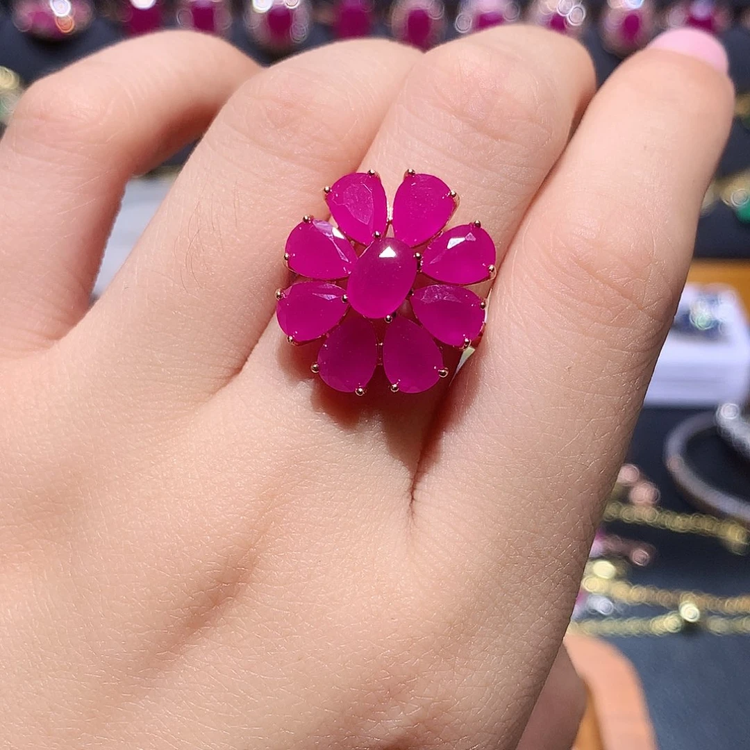 红宝石戒指银S925镶嵌