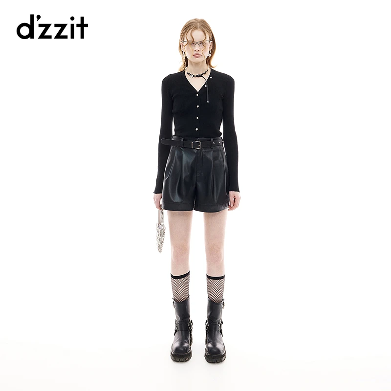【商场同款新品】dzzit地素长袖针织衫25秋黑色修身上衣女3J3E501
