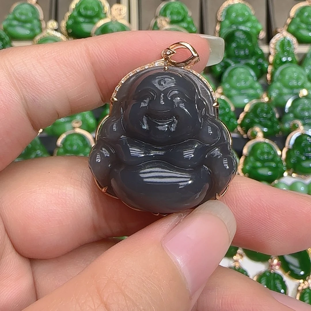 和田玉吊坠(不含链)18K金镶嵌