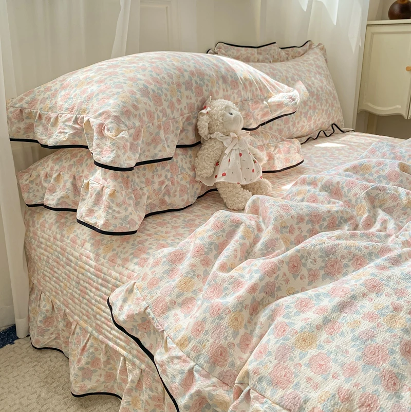 FS-A类云感双层纱夏凉被加厚床盖四件套碎花韩式空调被简约夏被