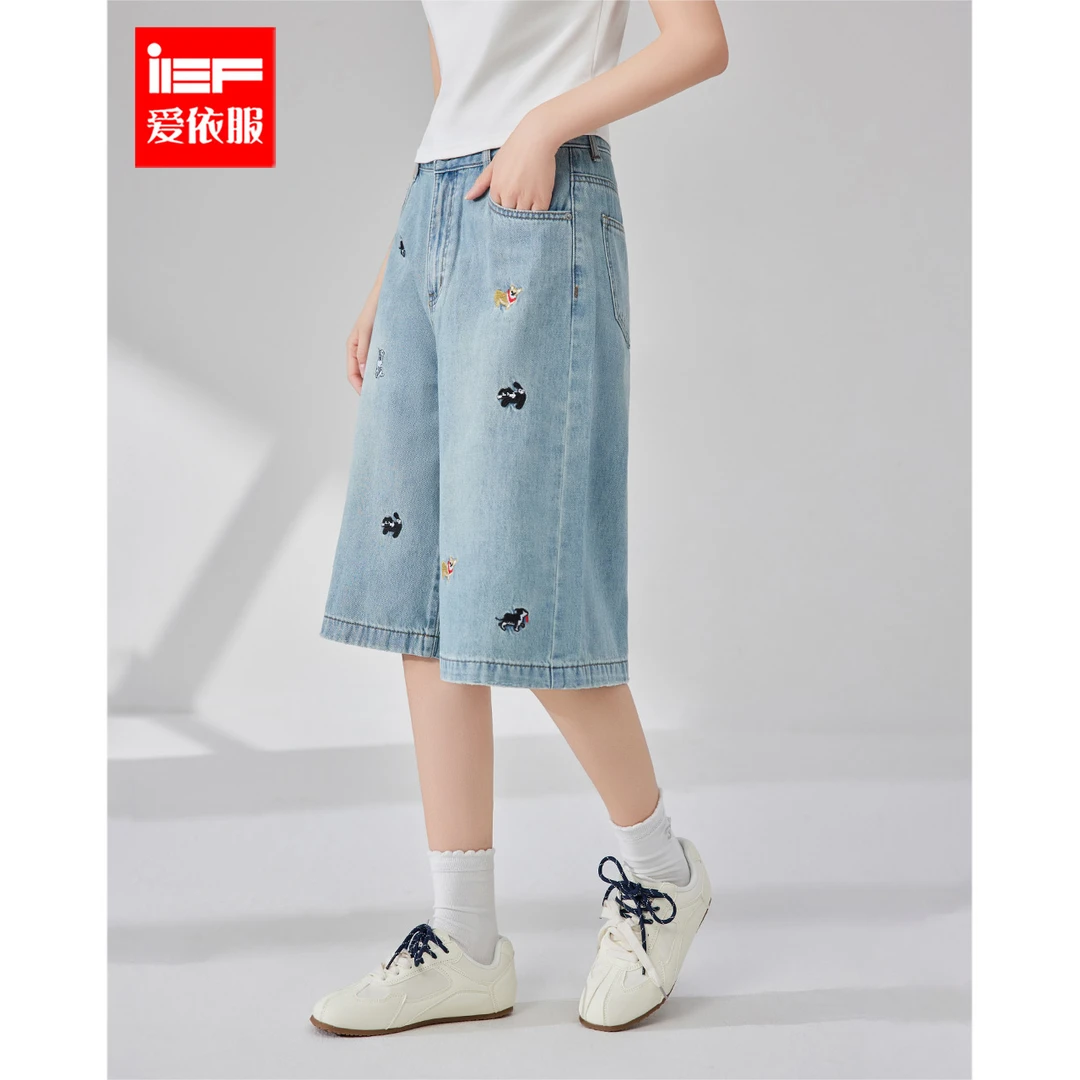IEF/爱依服短裤2025夏季新款韩版通勤风设计感牛仔五分裤流光风
