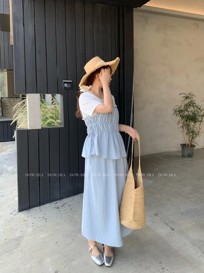 现货8498X大婉酱肉肉微胖定制【柔雾三宅】假两件上衣+松紧腰半身裙