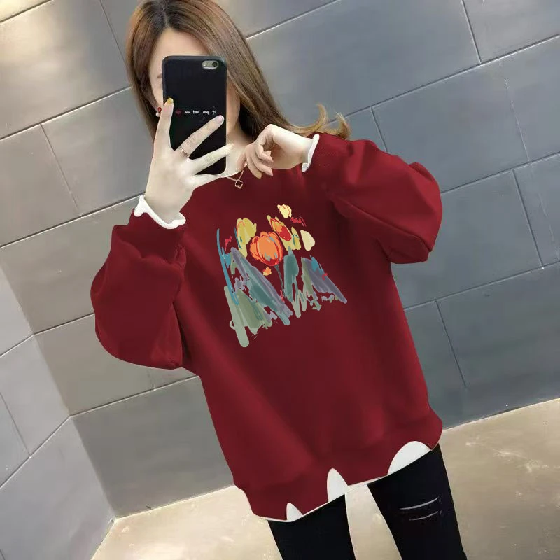 美式oversize慵懒风假两件长袖卫衣女秋冬国潮牌宽松时尚百搭上衣