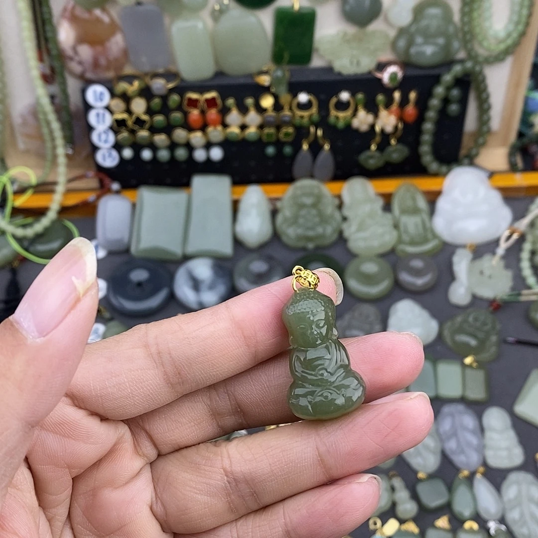 和田玉银S925镶嵌吊坠(不含链)