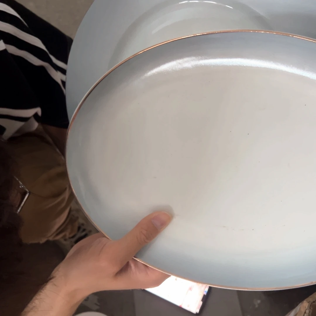 瓷渐变灰描金十英寸大盘1个+鱼盘1个