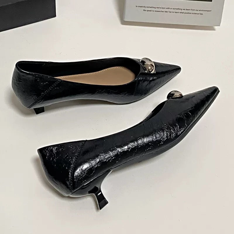 Q66-283 法式尖头浅口2025春季新款百搭细跟一脚蹬气质名媛高跟鞋