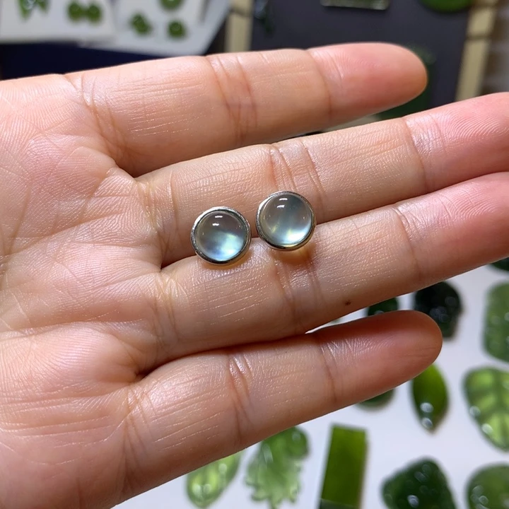 岫玉银S925镶嵌耳钉耳钉