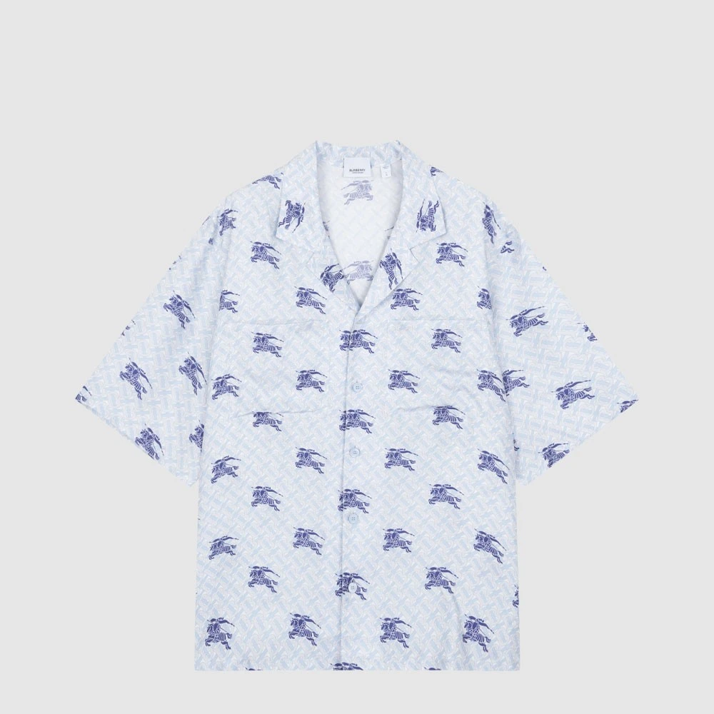 BURBERRY博柏利新品真丝翻领印花男士休闲短袖衬衫衬衣8072075