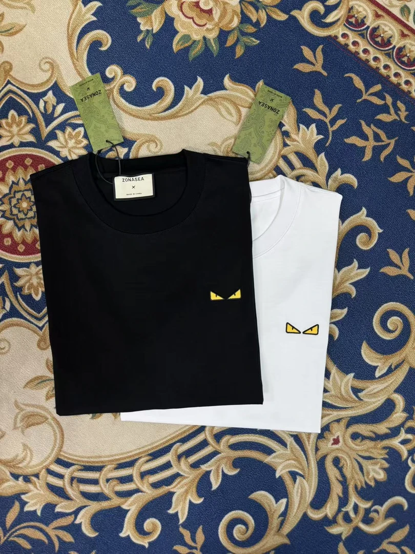 2025新款大码T恤夏季全棉短袖小眼睛刺绣简单高档时尚