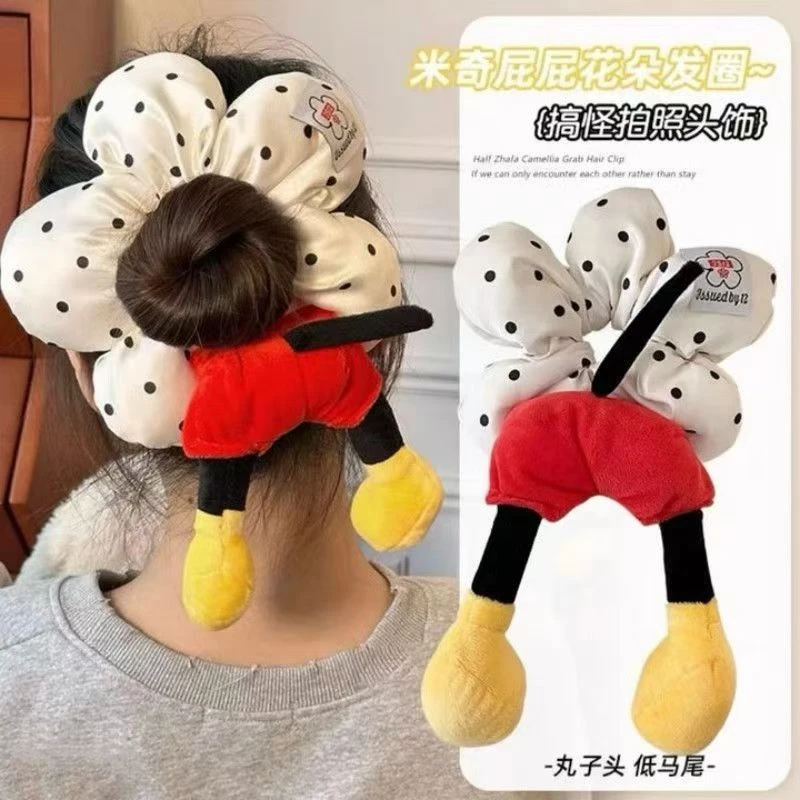 可爱创意屁股红色波点发圈女生拍照米老鼠毛绒大肠发圈发饰