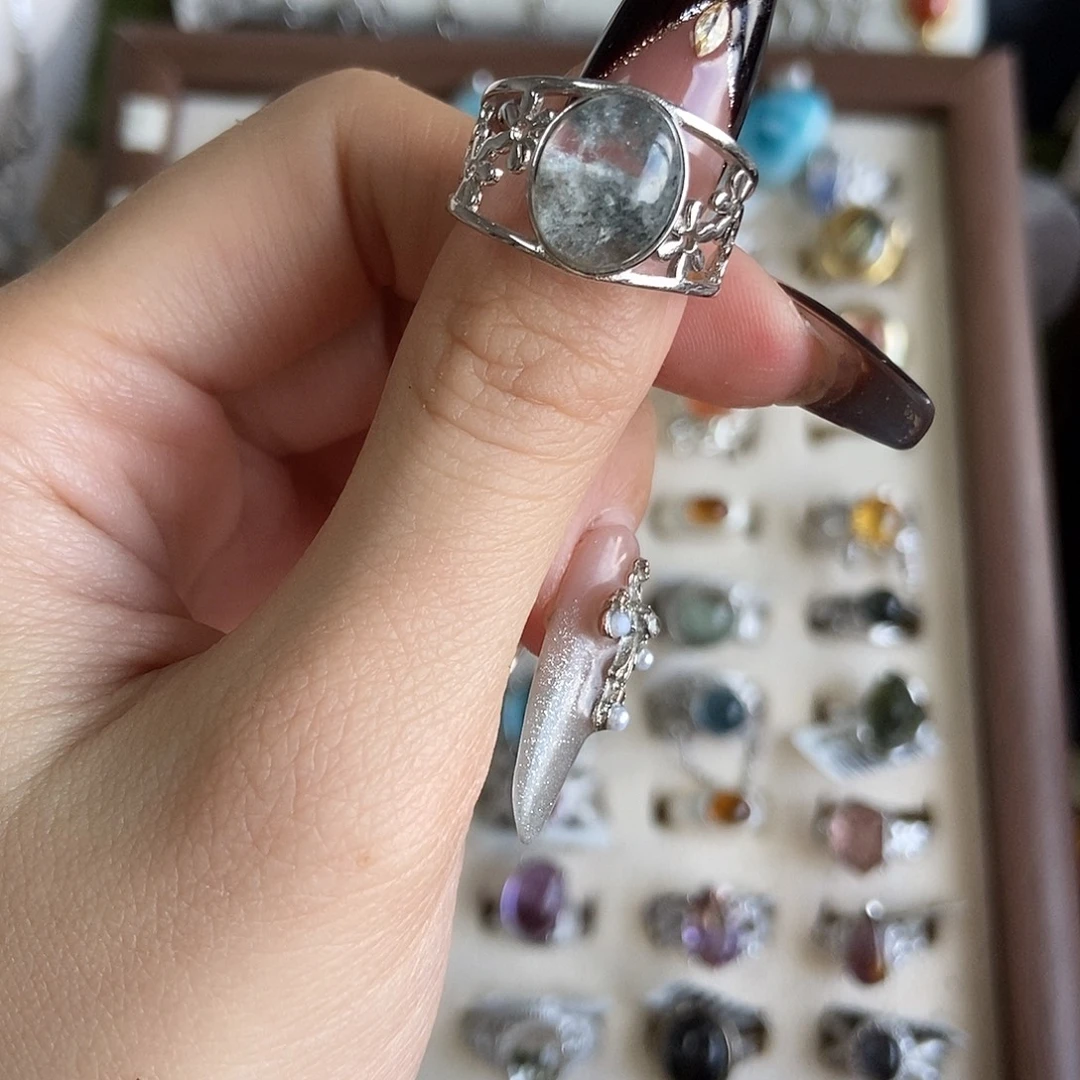 D***3烟晶戒指银S925镶嵌蓝幽灵