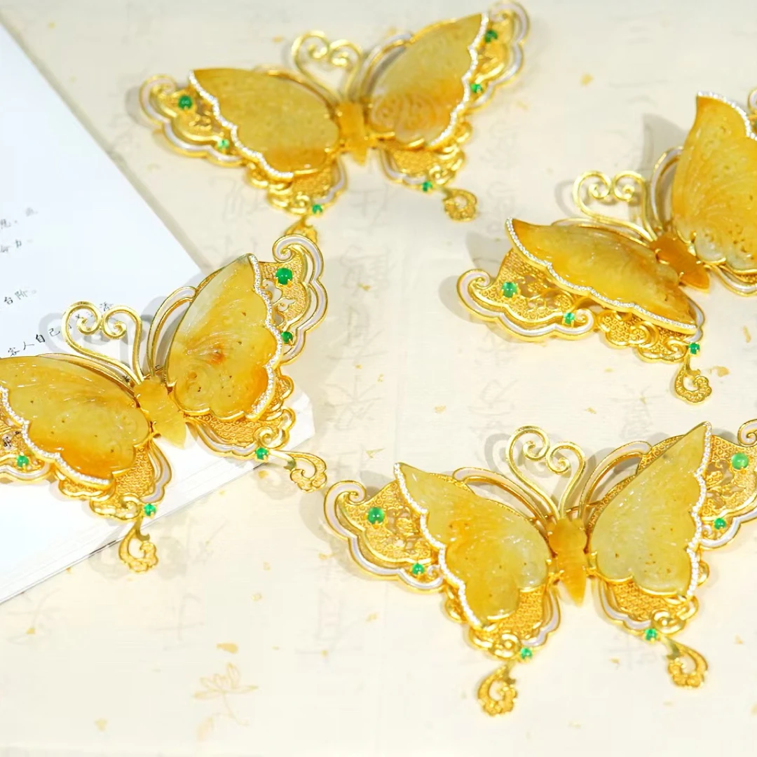 s925银镶嵌翡翠蝴蝶胸针吊坠两用（多样发一）