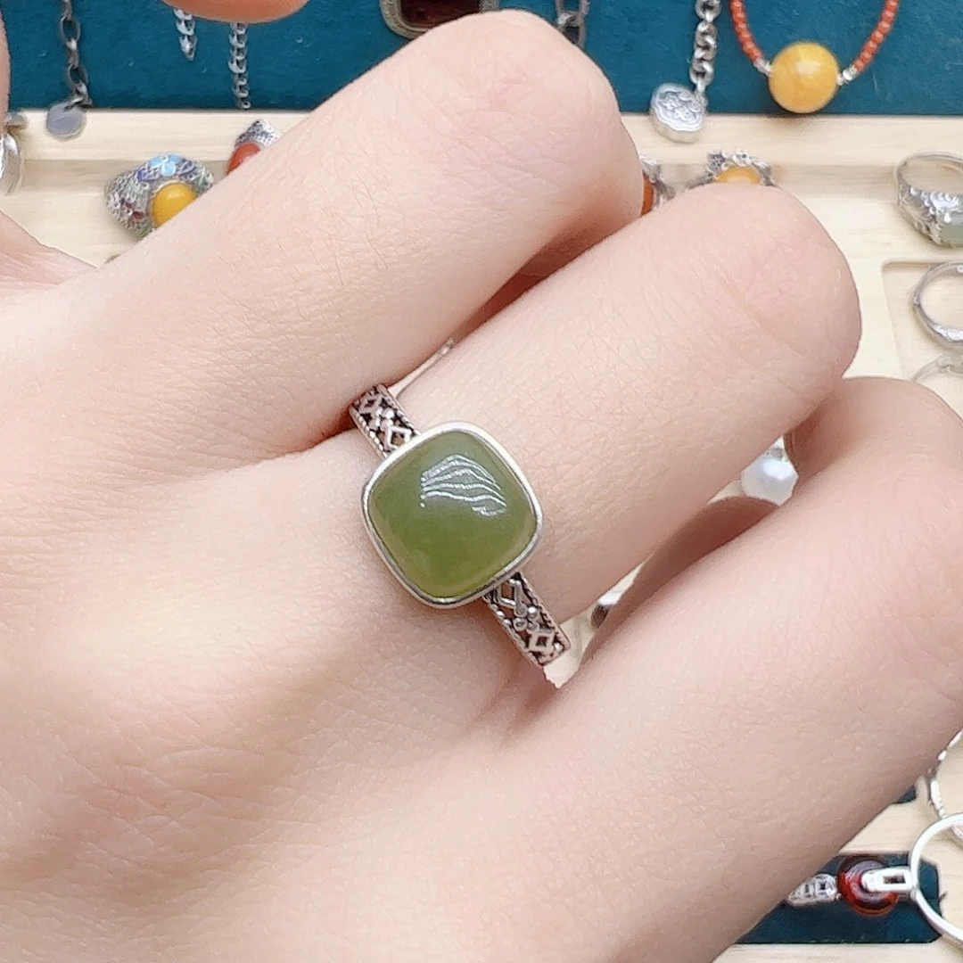 和田玉戒指银S925镶嵌