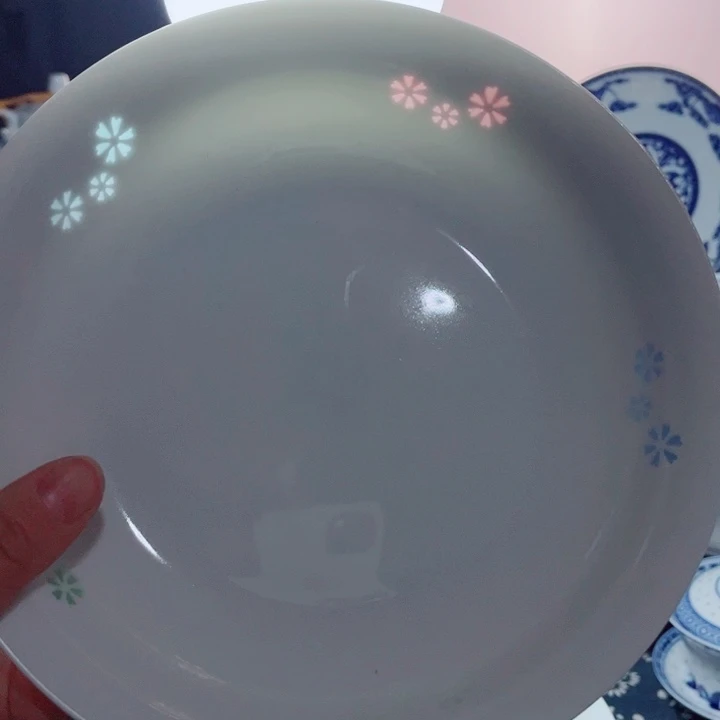 青花玲珑8寸窝盘三星花彩玲珑