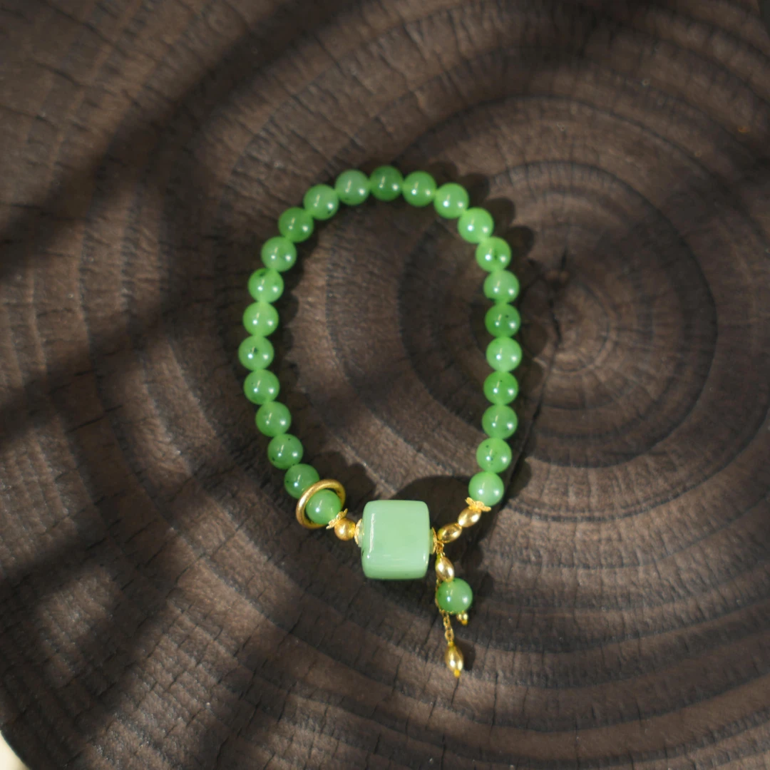 翠福-天然和田玉18K金手串-b