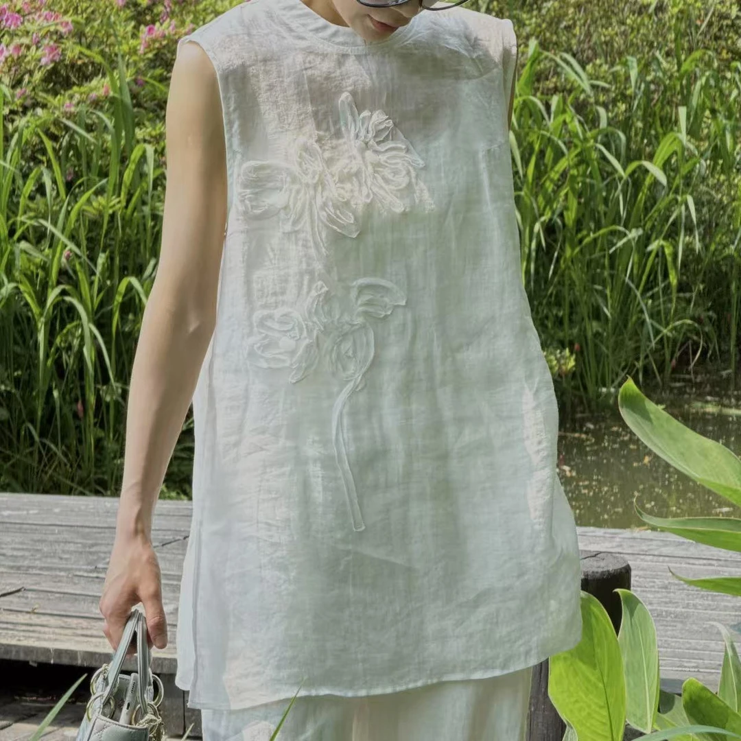 TAOYUNYI【邂逅】气质绣花100苎麻无袖上衣FS52SY897