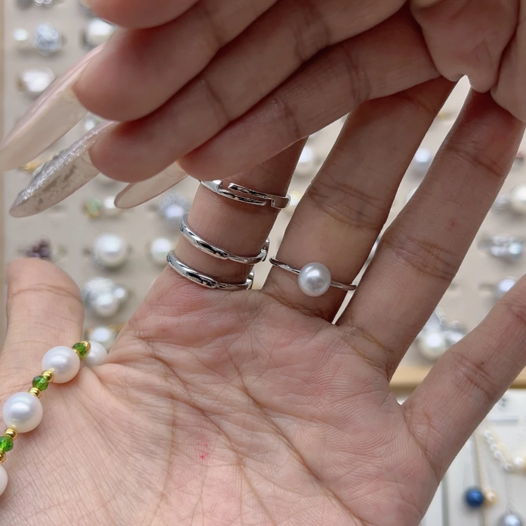 白***糕淡水珍珠戒指合金