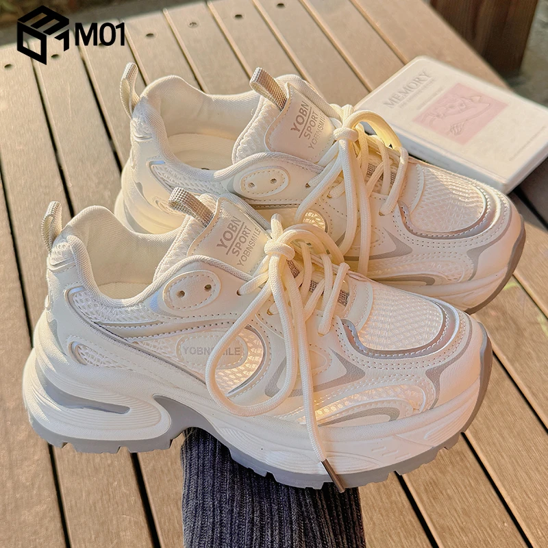 M01老爹鞋女2025新款厚底小白鞋透气网面鞋子配裙子鞋子运动鞋