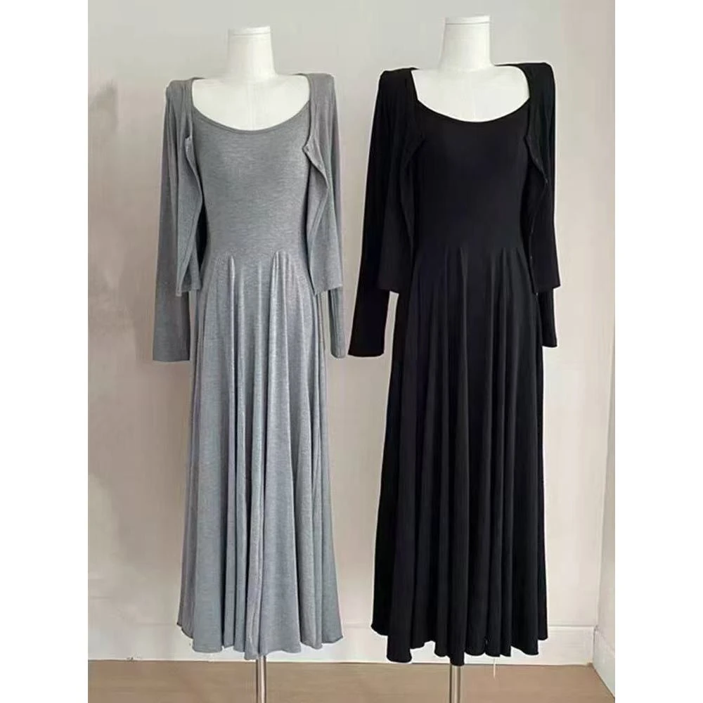 （大鸭梨）大码慵懒风套装微胖收腰显瘦吊带连衣裙开衫两件套160