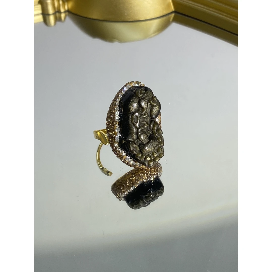 铜合金合成锆石戒指 TTSD 黑色貔貅时尚潮流百搭款戒指 205