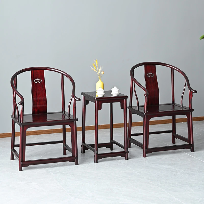 赞比亚血檀家具圈椅新中式主人椅明式太师椅实木围椅休闲椅三件套