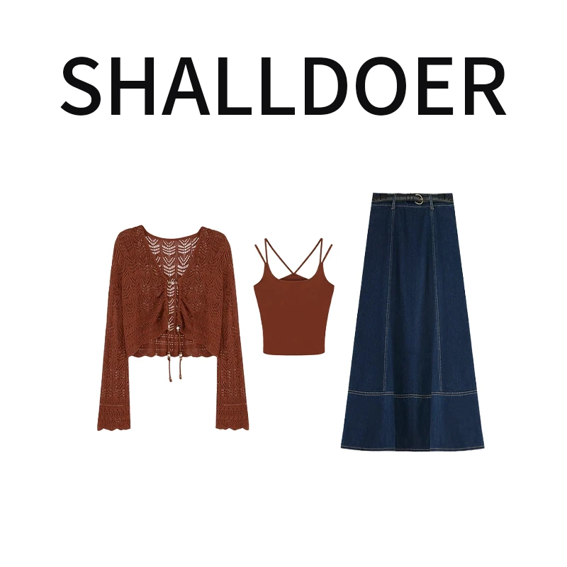 2025早秋新款V领开衫修身背心高腰半身裙三件套女入秋潮流套装潮