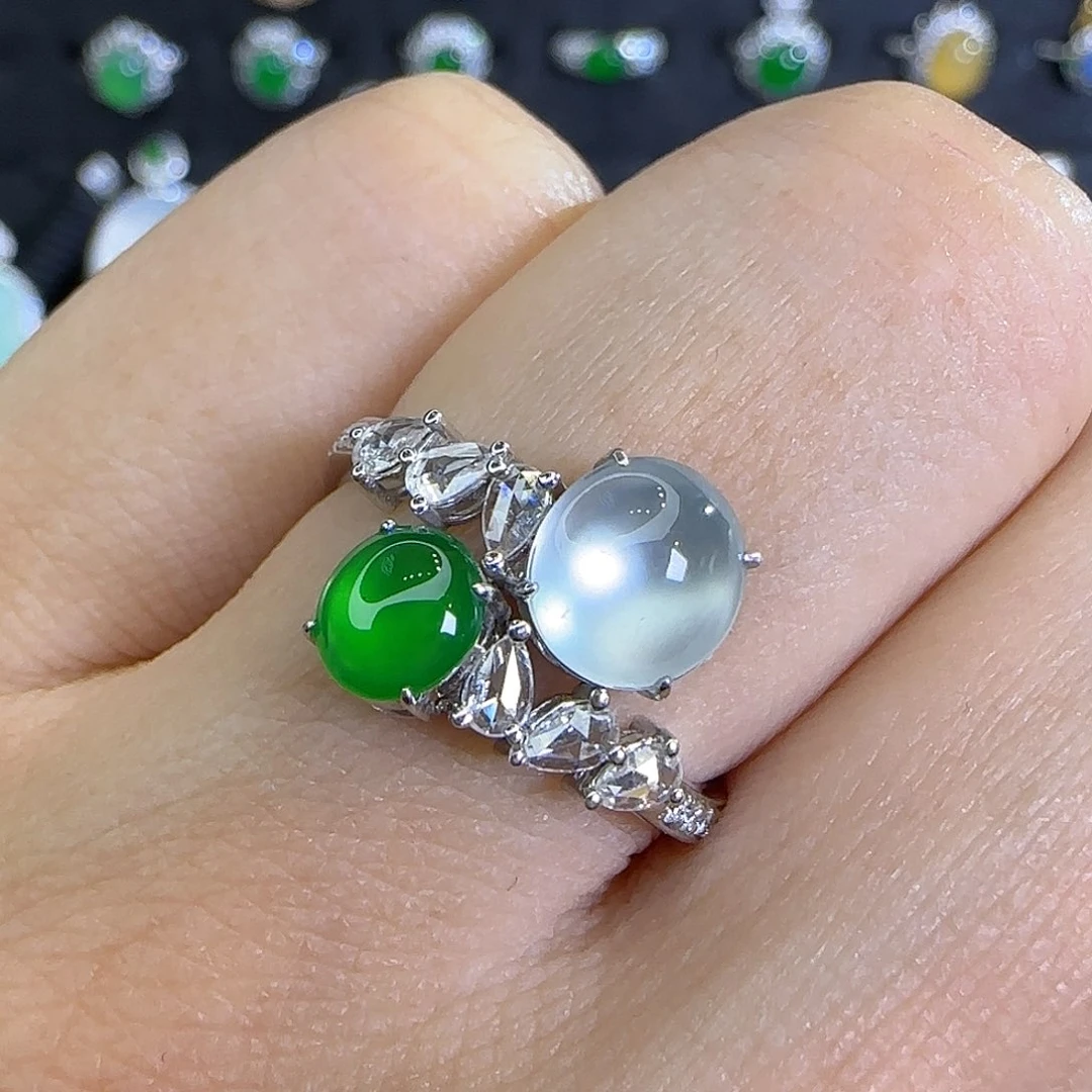 18K金镶嵌戒指翡翠天然翡翠