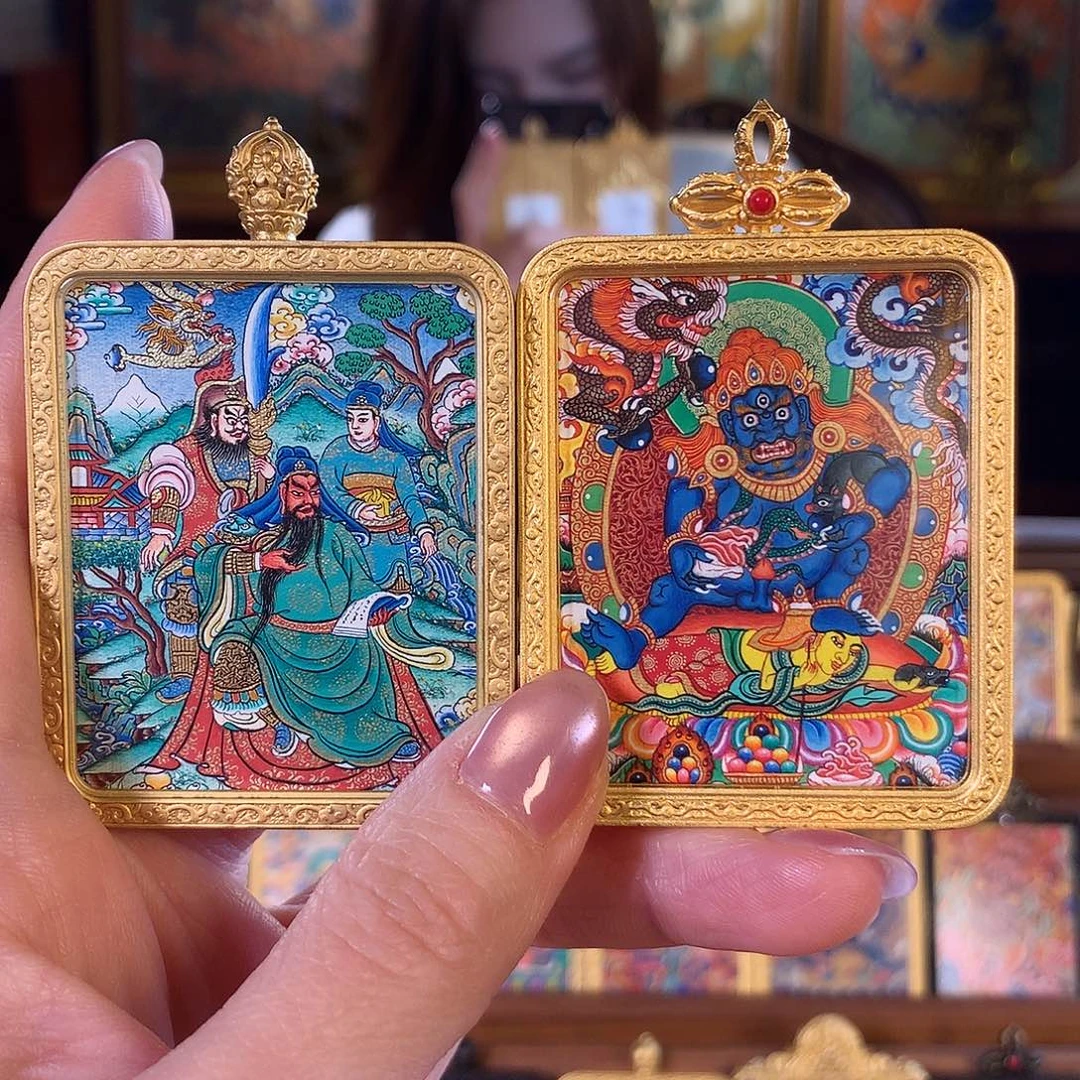 暮***么吊坠热贡纯手绘唐卡黑财➕关羽