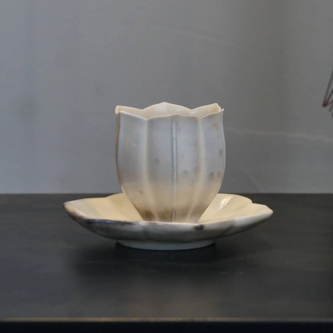 四海新品【白天目矮花口主人杯+杯垫】中式精美茶道器具茶杯